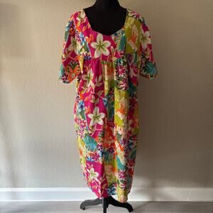 VTG NATIONAL SINCE 1952 Vibrant Floral Mumu 2X Art-to-Wear Flamboyant Tropical